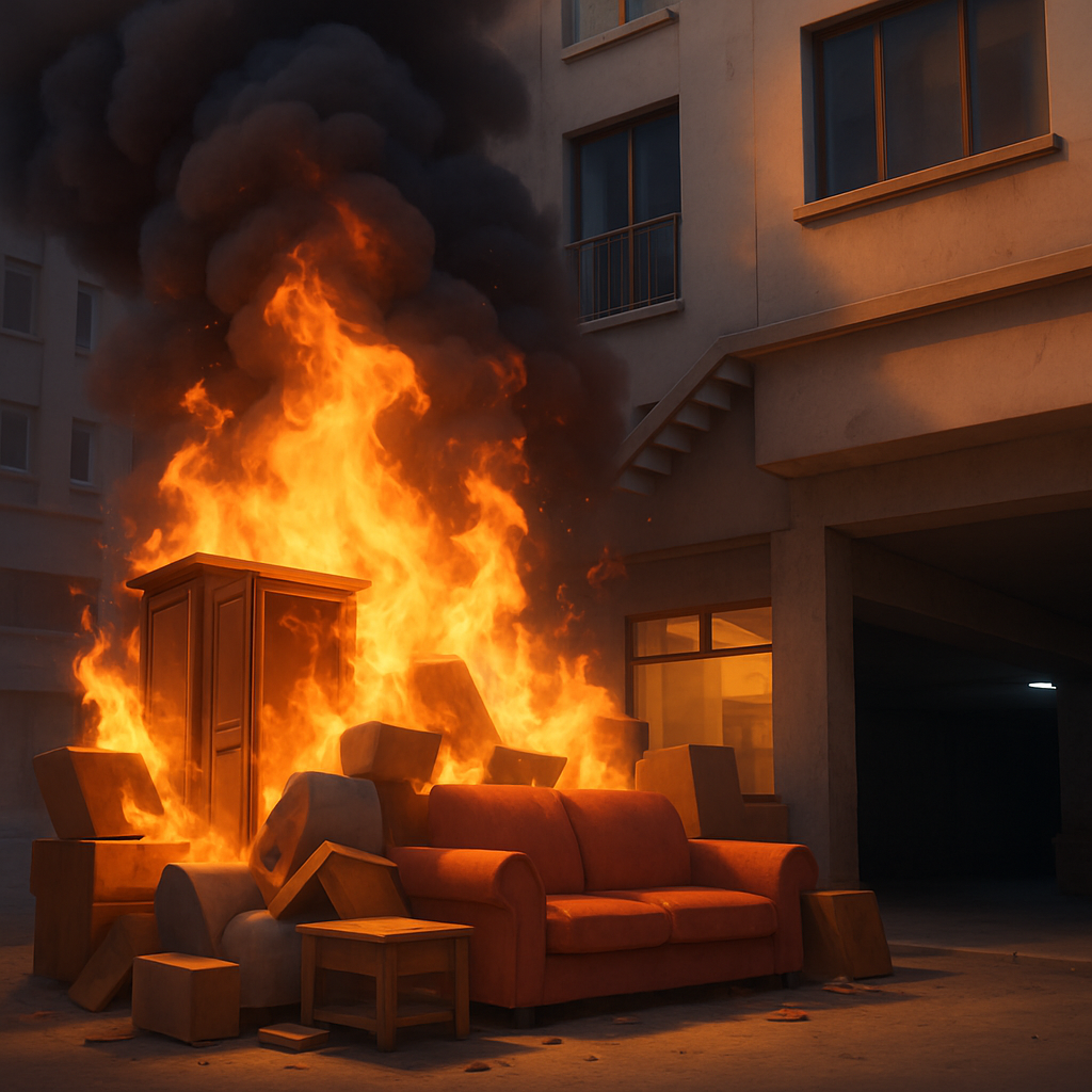 В Лимассоле произошел пожар в куче мебели, оставленной рядом с подземной парковкой