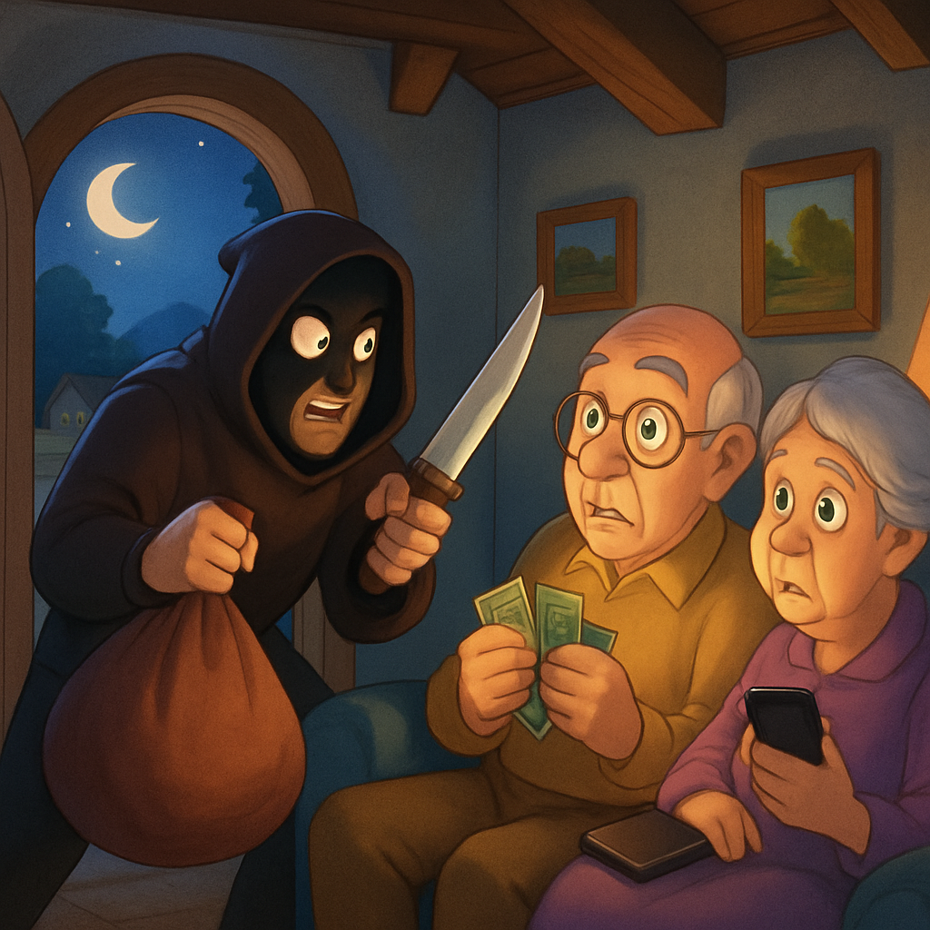 An unknown individual, threatening with a knife, robbed a house in a rural area in the Larnaca district, stealing money and two mobile phones