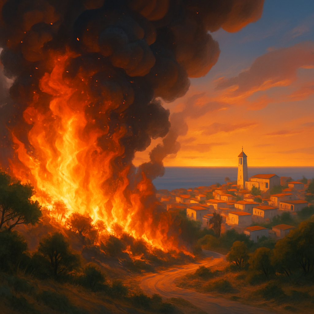 Сильный пожар в районе Пафоса