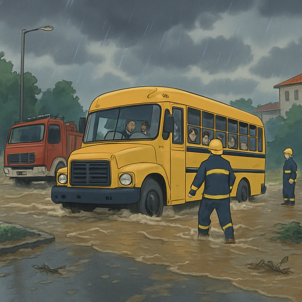 Пожарная служба получила более 60 вызовов о помощи в районе Никосии после того, как проливные дожди затопили дороги и заблокировали школьный автобус в Лакатамии