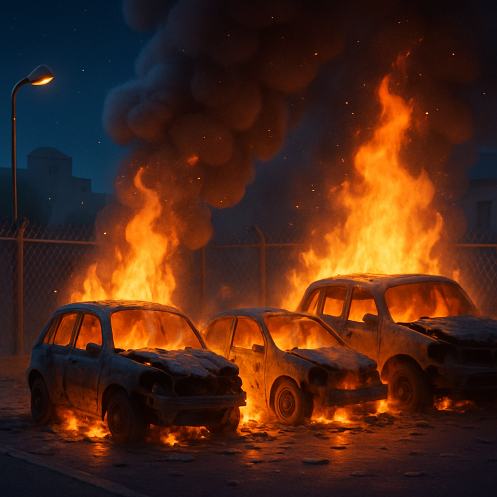 Ночью в Лимассоле загорелись три автомобиля, которые были припаркованы на открытой огороженной площадке