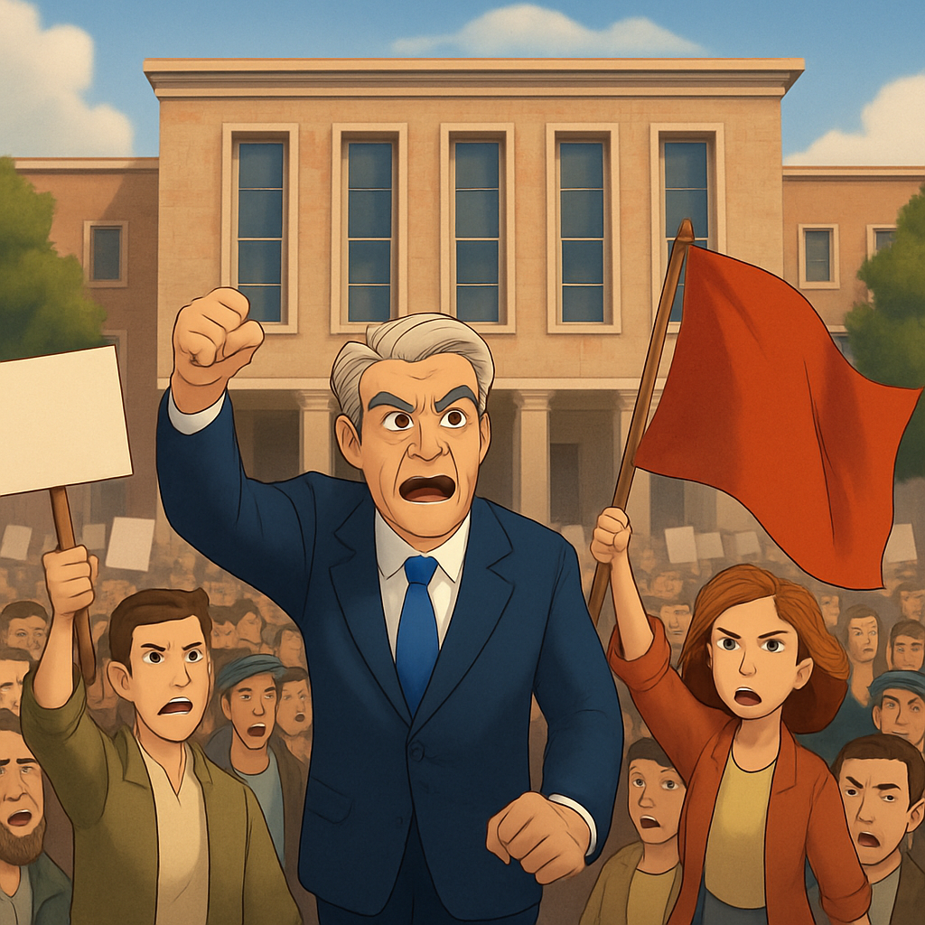 The protest was led by opposition leader and former prime minister Sali Berisha, and drew thousands of people who gathered in front of Tirana's main government building